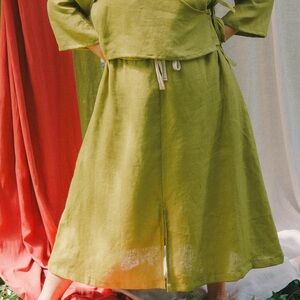 Esme Skirt in Avocado Linen - Conscious Clothing